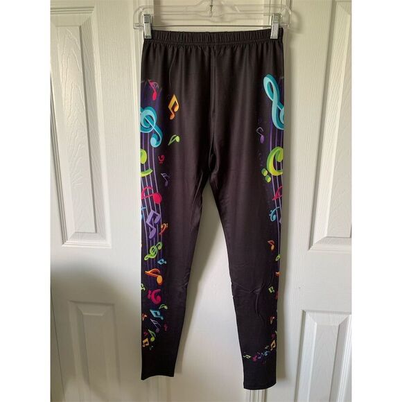 Women's Music Note Print Leggings Multicolor Size L Casual‎ - Picture 2 of 13